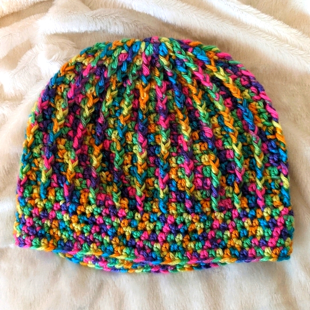 ✨ SOLD ✨Vibrant Rainbow Colors One of a Kind Handmade Knitted Beanie